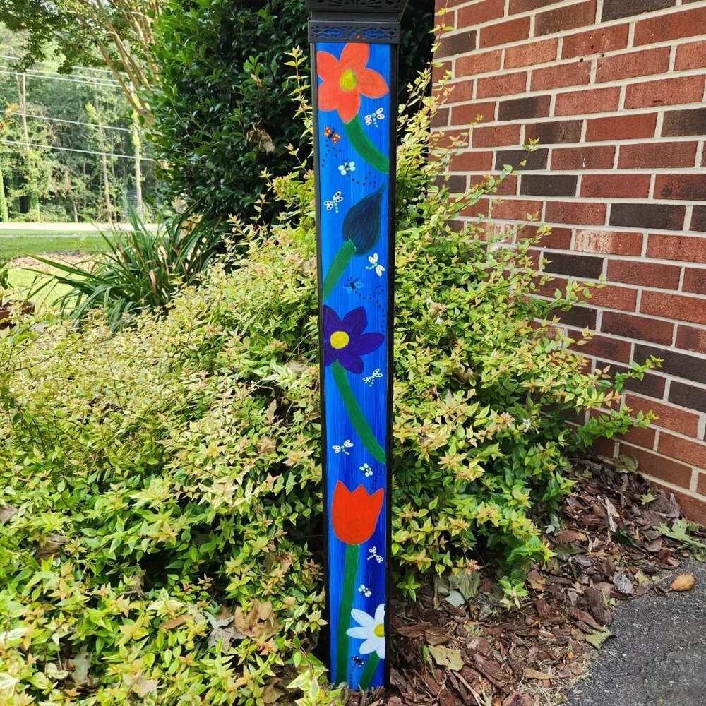Garden Peace Pole Hand Painted Solar Light and Wire Stand Customized Yard Art